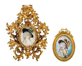 * Two Continental Portrait Miniatures Larger example 4 x 3 inches.