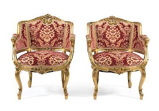 A Louis XV Style Giltwood Salon Suite Height of bergere 33 3/4 inches.