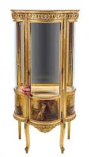 * A Louis XV Style Giltwood and Vernis Martin Vitrine Height 57 1/2 x width 27 x depth 17 inches.