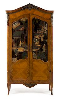 A Louis XV Gilt Bronze and Coromandel Lacquer Mounted Armoire Height 83 x width 44 x depth 17 1/2 inches.