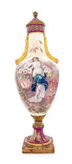 A Sevres Style Porcelain Covered Urn Height 24 inches.
