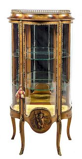 * A Louis XV Style Vernis Martin Vitrine Height 57 x width 28 x depth 16 inches.