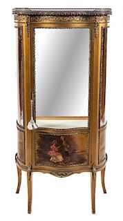 * A Louis XV Style Vernis Martin Vitrine Height 55 3/4 x width 26 3/4 x depth 13 inches.