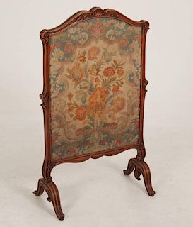 COUNTRY FRENCH CARVED WALNUT NEEDLEPOINT FIRE SCREEN
