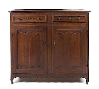 A French Provincial Oak Server Height 46 3/4 x width 52 1/2 x depth 23 inches.