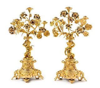 * A Pair of French Gilt Metal Five-Light Candelabra Height 22 inches.