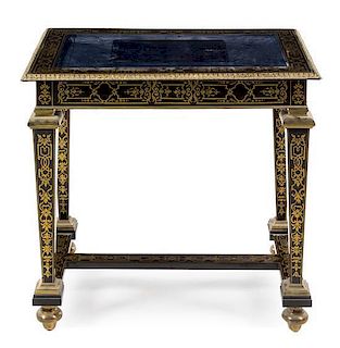 * A Louis XVI Gilt Bronze Mounted Boulle Marquetry Center Table Height 27 1/4 x width 29 1/4 x depth 19 inches.