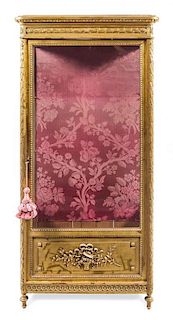 * A Louis XVI Style Giltwood Vitrine Height 70 3/4 x width 35 x depth 17 1/2 inches.