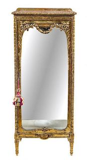 * A Louis XVI Style Giltwood Vitrine Height 68 5/8 x width 28 1/2 x depth 15 1/2 inches.