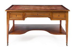 A Directoire Style Mahogany Bureau Plat Height 32 x width 57 x depth 29 1/4 inches.