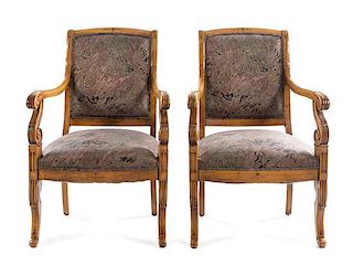 A Pair of Louis Philippe Fruitwood Armchairs Height 35 1/4 inches.