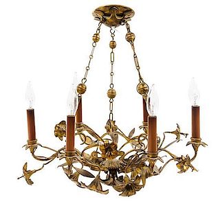 A French Gilt Bronze and Tole Chandelier Diameter 20 1/4 inches.