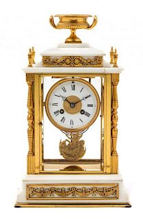* A French Gilt Bronze Mounted Marble Regulator Clock Height 15 inches.