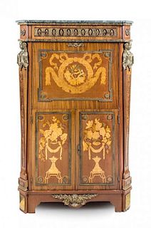 * An Empire Style Marquetry Secretaire a Abattant Height 63 1/2 x width 39 1/4 x depth 18 1/2 inches.