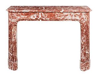 * A French Rouge Marble Mantel Height 41 x width 61 1/4 x depth 16 inches.
