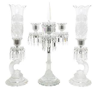 * A Three-Piece Molded and Frosted Glass Garniture Height of tallest 24 inches.
