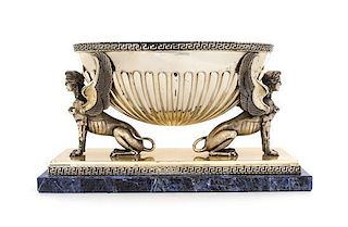 A Italian Neoclassical Silver and Lapis Lazuli Centerpiece Bowl, Johannes S.R.L., Milan, 20TH CENTURY, the reeded bowl of ova