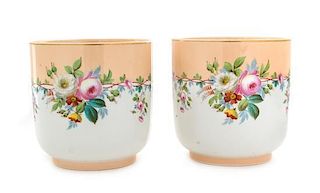 A Pair of French Porcelain Cache Pots Height 7 inches.