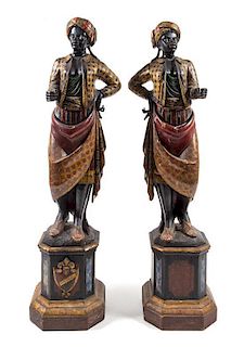 * A Pair of Venetian Blackamoor Figures Height 72 inches.