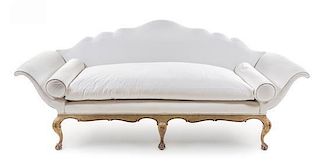 * A Venetian Painted Sofa Height 36 3/4 x width 85 1/8 x depth 28 1/2 inches.