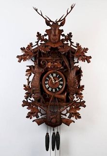 48" GERMAN BLACK FOREST CARVED WALNUT COO COO CLOCK