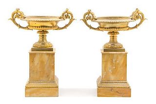 * A Pair of Neoclassical Gilt Bronze and Marble Compotes Height 15 1/4 inches.