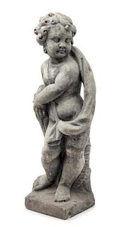 A Cast Stone Figure of a Putto