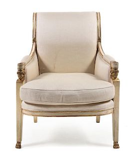 An Empire Style Painted and Gilt Armchair Height 39 1/2 inches.