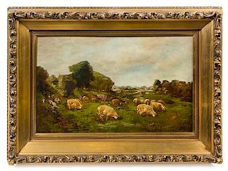 * Henry Hulsmann, (German, 1849-1930), Landscape with Sheep, 1910