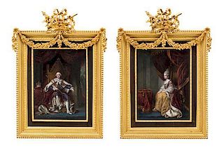 * A Pair of Continental Portrait Miniatures 5 3/4 x 4 1/4 inches.