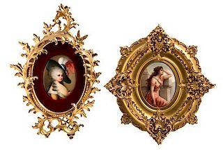 * Two German Porcelain Plaques Larger 5 1/2 x 4 1/2 inches.