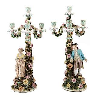 * A Pair of Sitzendorf Porcelain Figural Candelabra Height 20 1/2 inches.