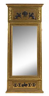 A Gustavian Neoclassical Style Parcel Ebonized Giltwood Mirror Height 67 1/8 x width 28 inches.