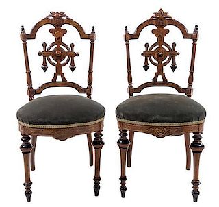 * A Pair of Continental Walnut Side Chairs Height 36 1/2 inches.