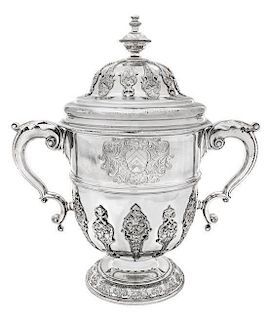 * A George II Silver Twin-Handled Cup and Cover, Edward Vincent, London, Likely 1735, the domed cover having a knopped finial