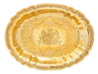 * A Belgian Silver-Gilt Serving Dish of English Ducal Interest, Maker's Mark GV, Liege, 18th Century, of oval form, the undul