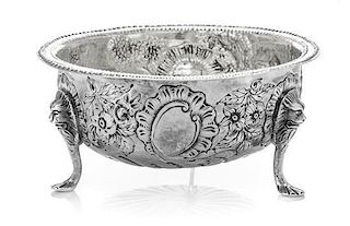 * An Irish Victorian Silver Sugar Bowl, John Shields, Dublin, 1893, the beaded rim above the body having repousse pastoral sc