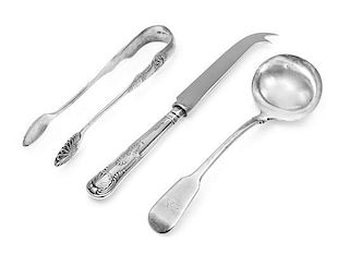 A Group of Three English Silver Serving Articles, Various Makers, comprising a George IV silver sauce ladle, William Chawner