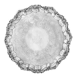 * An English Silver-Plate Salver, T & J Creswick, Sheffield, 19th Century, the rim worked to show rocaille and C-scroll motif