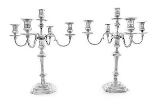 * A Pair of George V Silver Five-Light Candelabra, Lionel Alfred Crichton, London, 1931, each having a central urn form candl