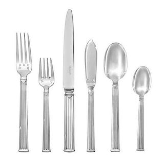 * A French Silver-Plate Flatware Service, Christofle, Paris, Triade pattern, comprising: 14 dinner knives 10 dessert knives 8