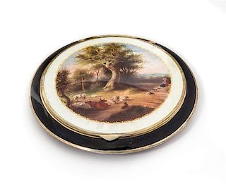 * An Austrian Enameled Silver Compact, Vienna, 20th Century, the lid with a guilloche enamel border enclosing a polychrome de