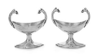 * A Pair of German Silver Salts, Maker's Mark Schott, 19th Century, the twin handles worked to show animal masks, raised on a