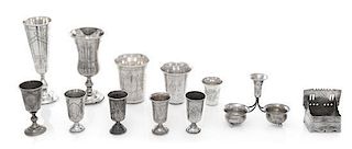 A Collection of Russian Silver Table Articles, Various Makers, comprising 5 cordials, 3 beakers, 2 chalices and 2 salts; 12 i