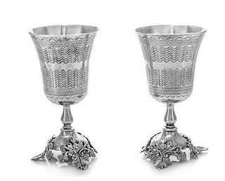 * A Pair of Ottoman Empire Silver Chalices, Reign of Abdulhamid II, Late 19th/Early 20th Century, the bell form cups having e
