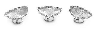 * A Set of Three Chinese Export Silver Salts, Wang Hing & Co., Hong Kong, each in the form of a lily pad.