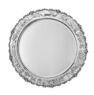 * An American Silver Table Plateau, S. Kirk & Son, Baltimore, MD, the circular mirror within the border worked to show repous
