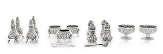 * A Collection of American Silver Salts, S. Kirk & Son, Baltimore, MD and others, each worked with repousse floral and foliat