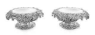 * A Pair of American Silver Tazze, S. Kirk & Son, Baltimore, MD, each having a downturned border and rim with repousse floral