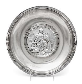 * An American Silver Commemorative Dish, Gorham Mfg. Co., Providence, RI, 1876, the twin-handled circular dish centered with 